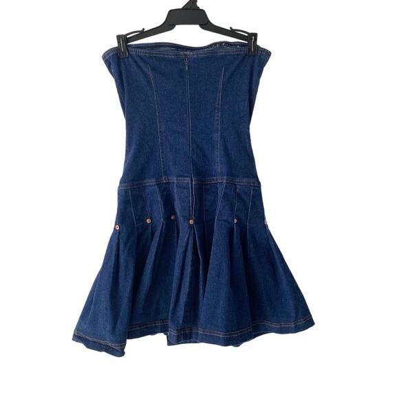 ABS by Allen Schwartz Y2K 90s Denim Strapless Pleated Stretch Mini Dress size 6 - Picture 4 of 6